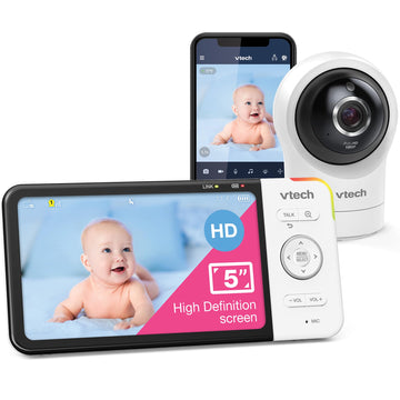 Vtech Rm5764Hd 1080P Smart Wifi Remote Access Baby Monitor, 360 Pan & Tilt, 5' 720P Hd Display, Hd Night Vision, Soothing Sound