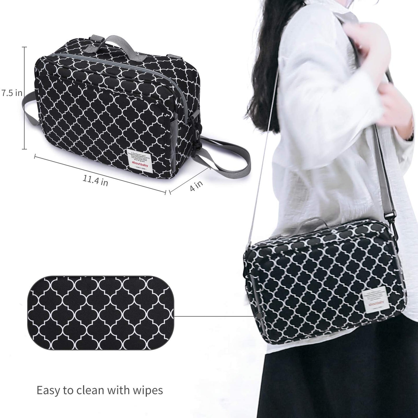 Small Diaper Bag, Mini Stroller Organizer Accessory With Wipe Pockets Caddy Parent Console With Hook Fit All Strollers, Black