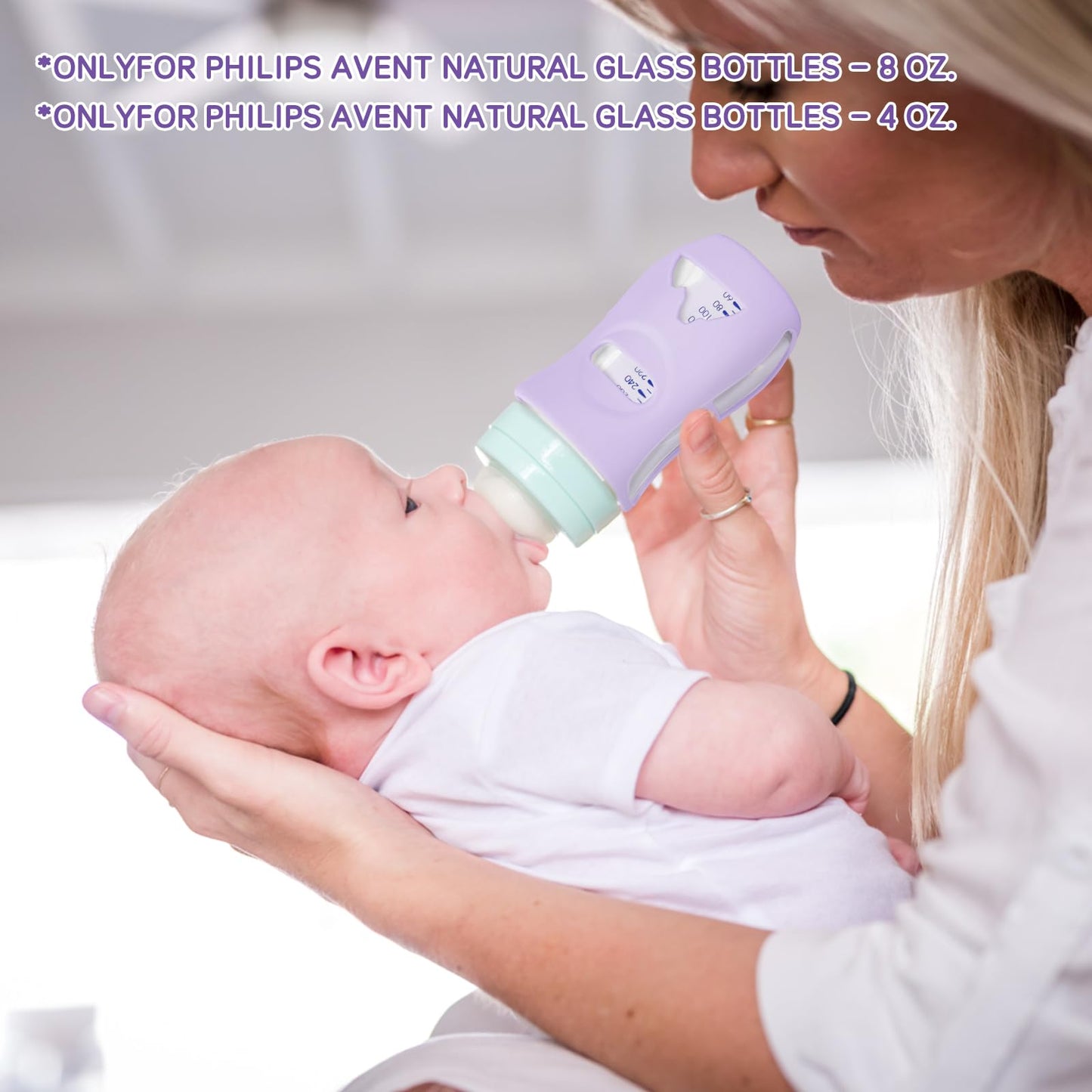 Audrwall Silicone Sleeves For Avent Natural Glass Baby Bottles, Bpa Free, Anti Breakage Baby Bottle Holder (Purple + White + Pin