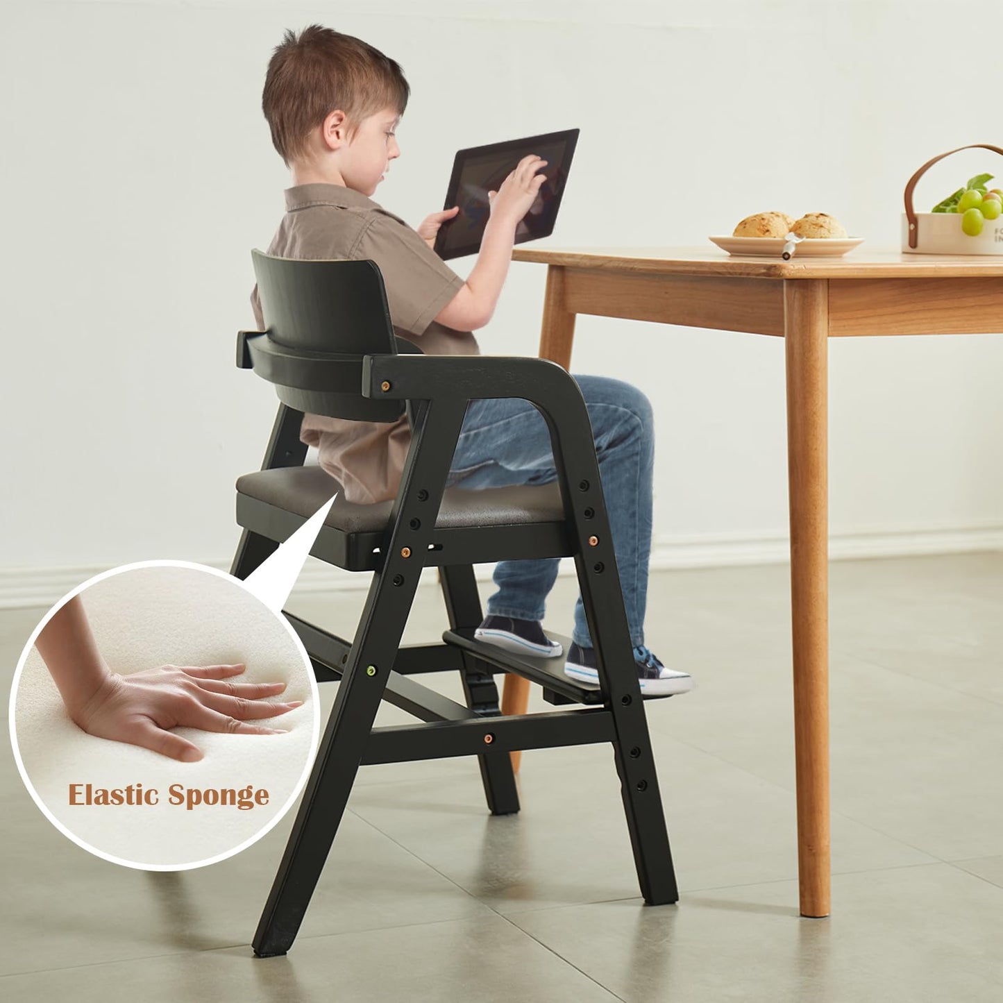 Leesinwing Solid Wood High Chairs For Toddlers,High Chair Grows With Kid For Dining, Study Chair For Children