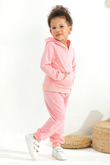 Happy Town Toddler Fall Outfits For Girl Boy Long Sleeve Hoodie Top And Long Sweatpants Set Toddler Sweatsuit (Solid Color-Pink,