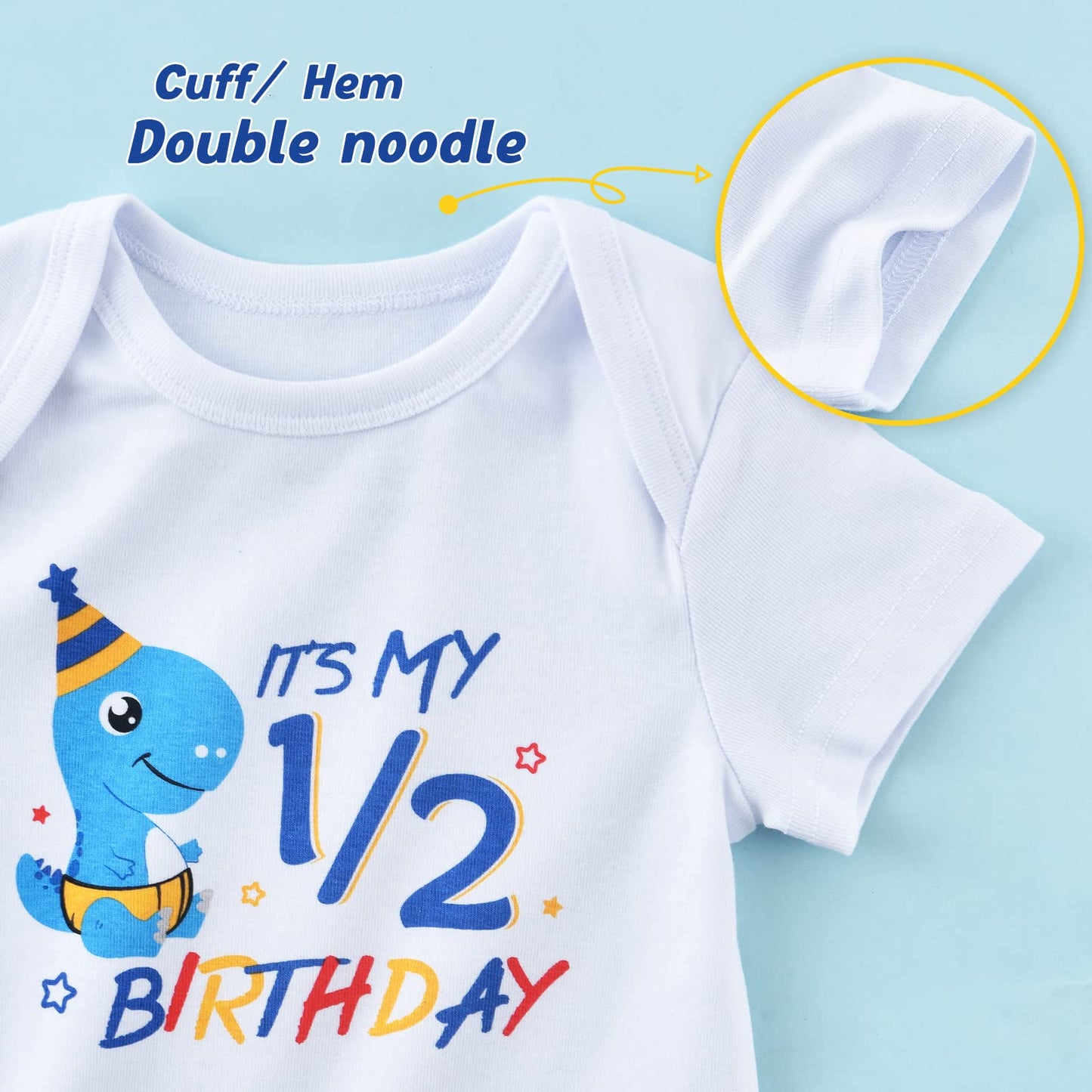 Wawsam Baby Boy Girl Dinosaur Onesies Bodysuit 1/2 Half Birthday One-Piece Romper Dinosaur Infant Jumpsuit Outfit Cotton White P