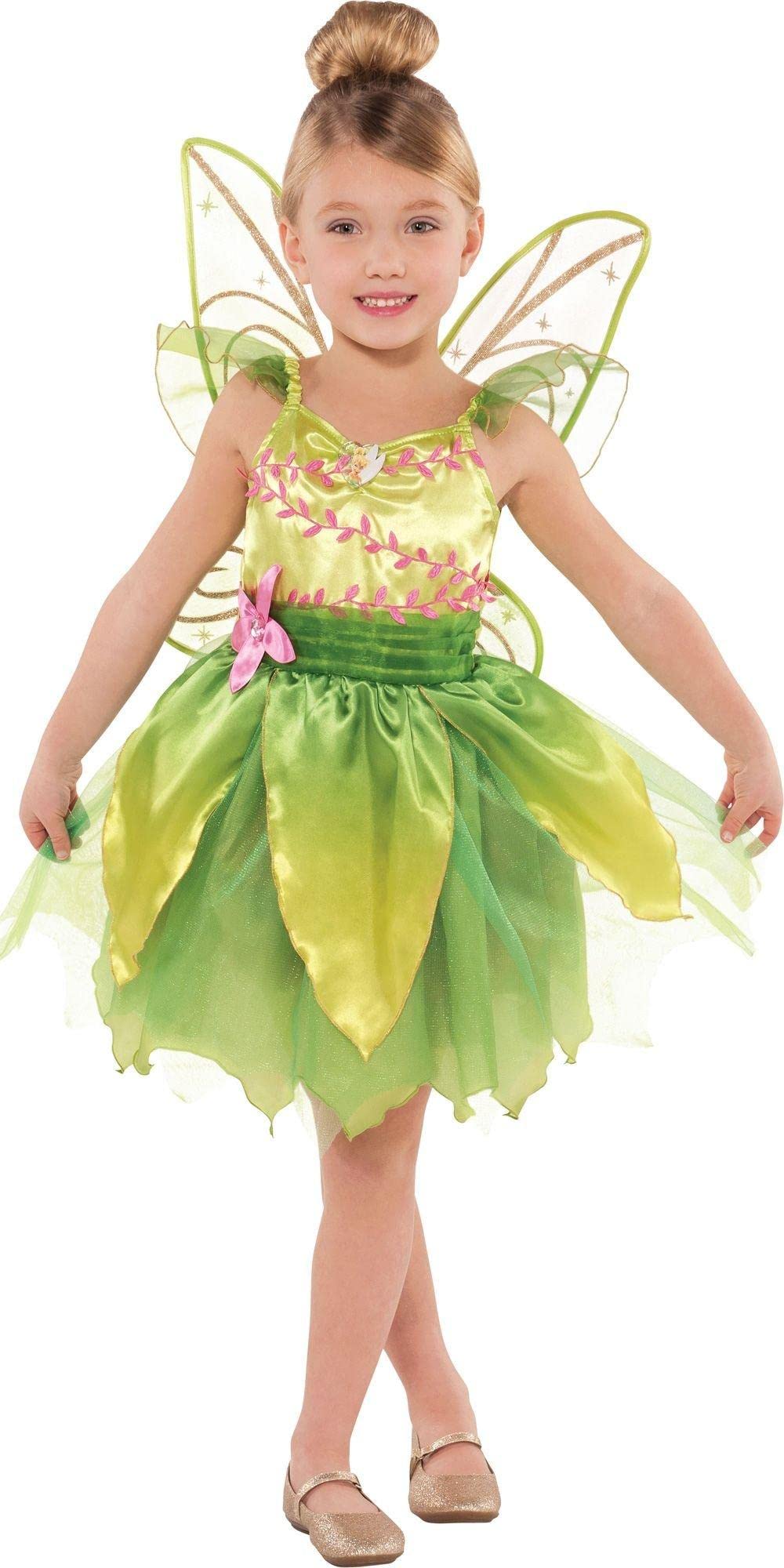Party City Classic Tinker Bell Costume For Toddler Girl - Includes Petal Dress With Pink Vines & Glittery Wings - Disney Peter P