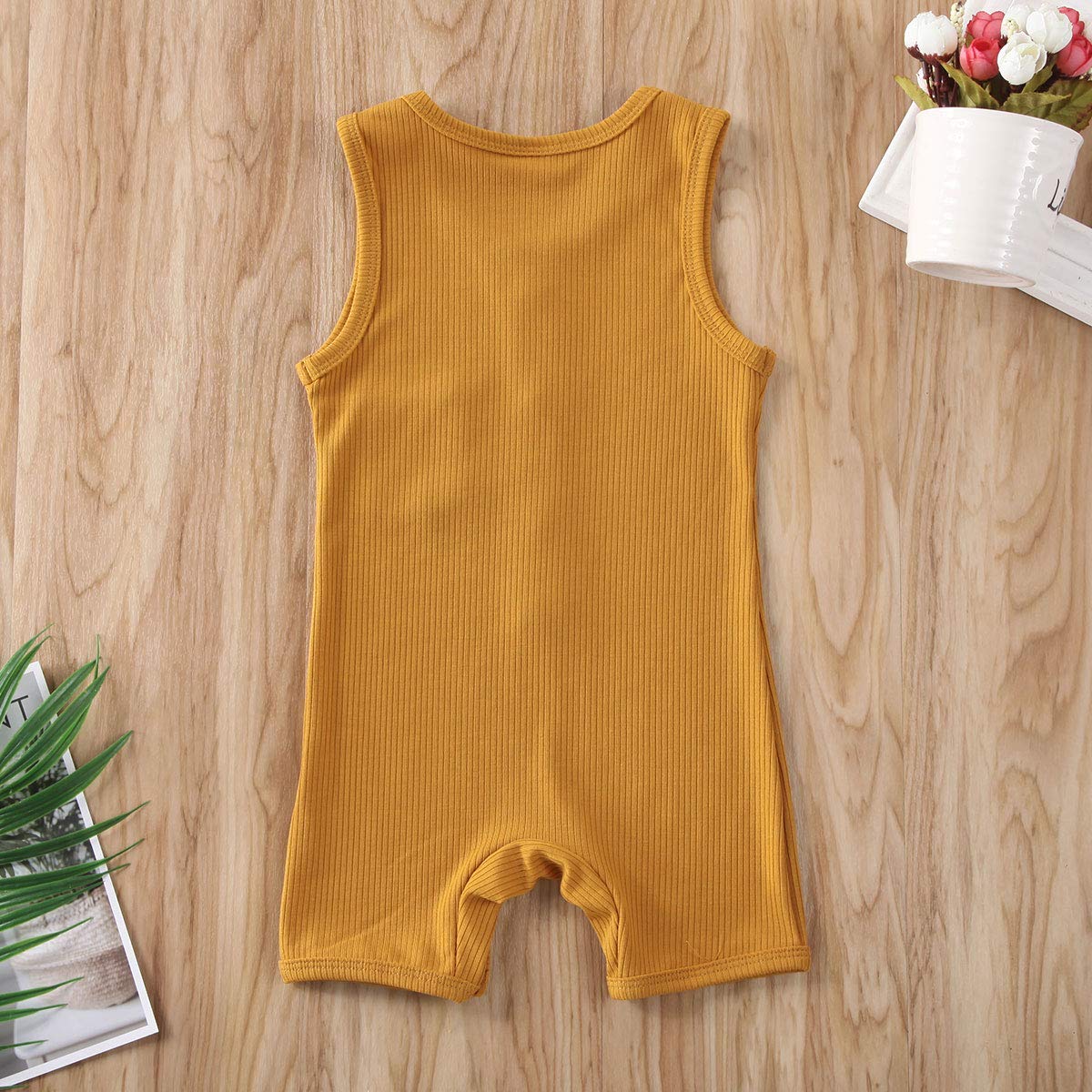 Iddolaka Newborn Summer Baby Boy Girl Romper Bodysuit Jumpsuit Playsuit One Piece Outfit Clothes (Yellow, 6-12 Months)