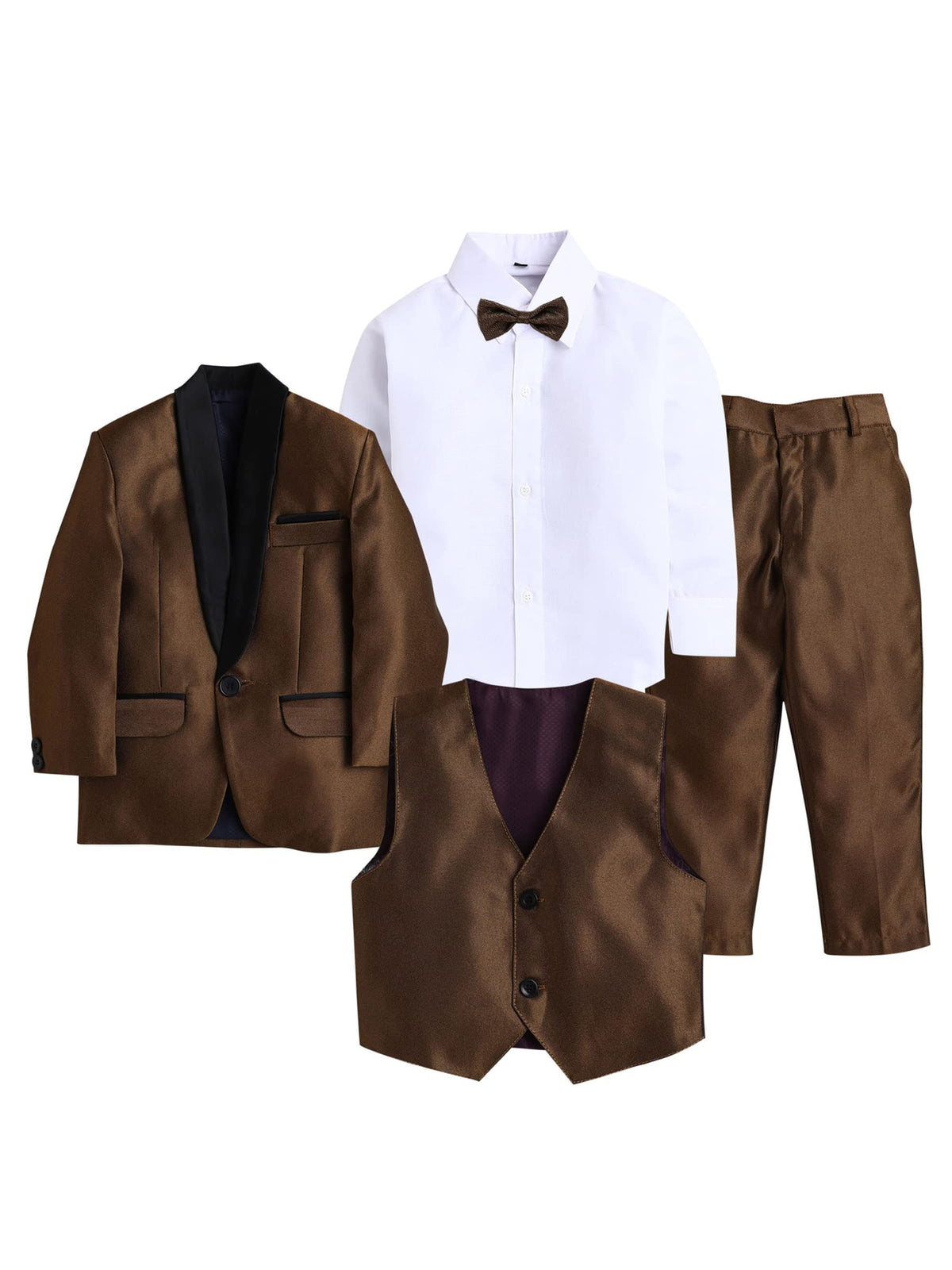 Jeetethnics Boys Gold Coat Suit Set With Waistcoat Shirt And Trousers (9099H)