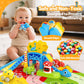 Toddler Toys for 1 Year Old Boy Gifts - Educational Dinosaur Slide Set with 4 Color/Number Push Cars and Playmat, Montessori Lea