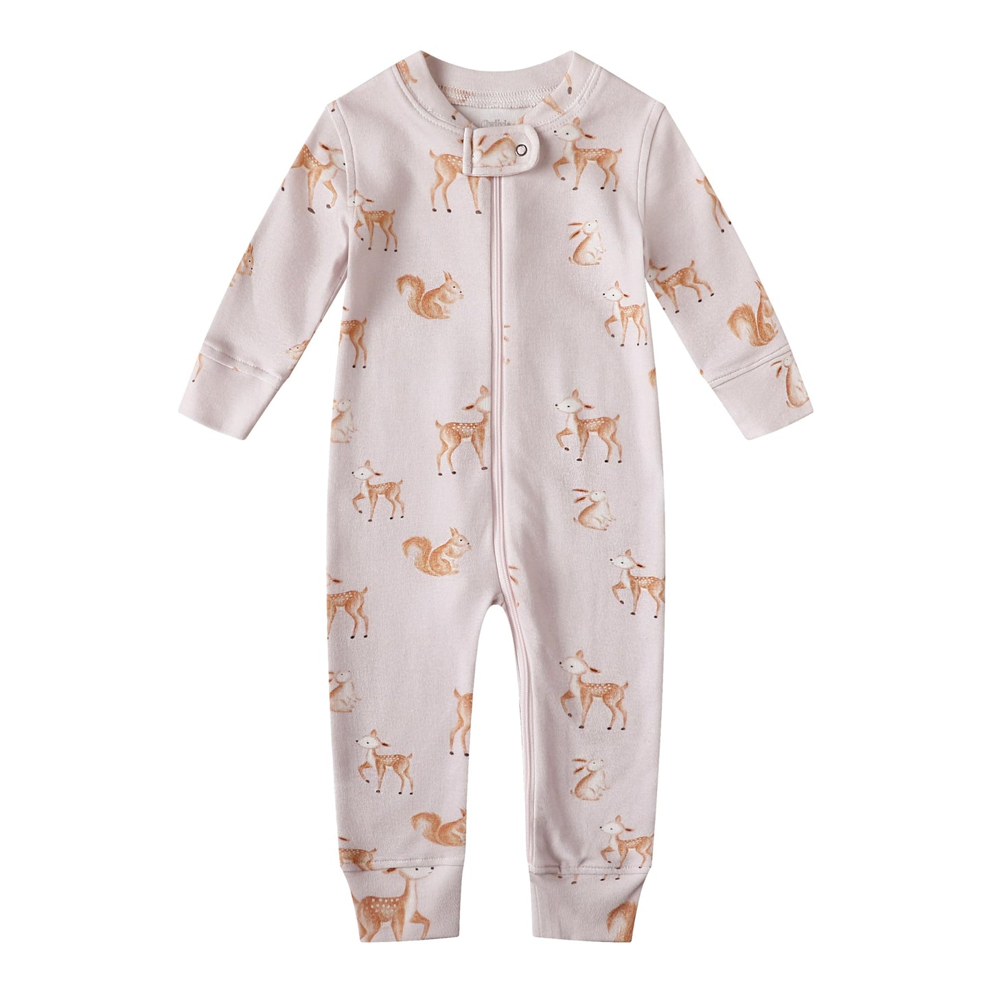 Owlivia Organic Cotton Baby Boy Girl Zip Up Sleep N Play, Footless, Long Sleeve(0-3 Months, Pink Deer)