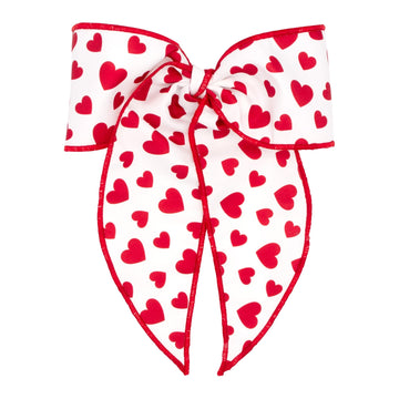 Wee Ones Girls' Heart Print Bowtie With Twisted Wrap Whimsy Tail Hair Bows On A Weestay Clip, Handmade, Medium