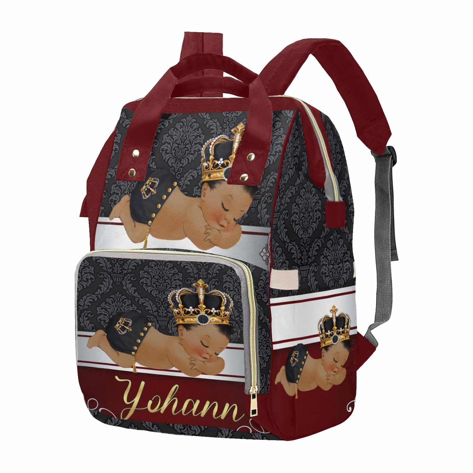 M Yescustom Personalized Baby Diaper Bag, Vintage Custom Red Crown Prince Diaper Bag With Name, Waterproof Diaper Bag Backpack M