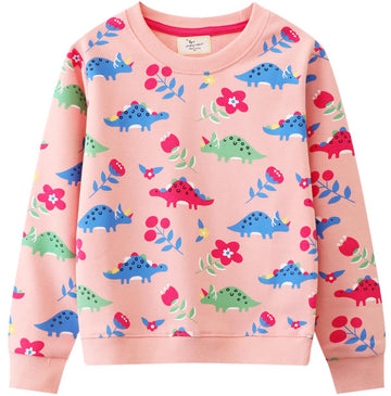 Dinosaur Sweatshirt Girls Long Sleeve Crewneck Cotton Animal Pullover Kids Winter Pink Sweaters Tops Toddler Girl Dino Shirts 6T