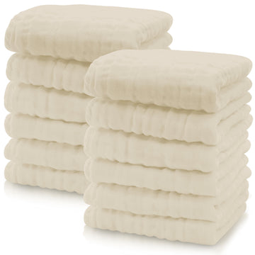 Cute Castle 12 Pack Muslin Baby Washcloths - Large 12'' By 12'' - Ultra Soft 100% Cotton - Super Absorbent Burp Cloths For Unise