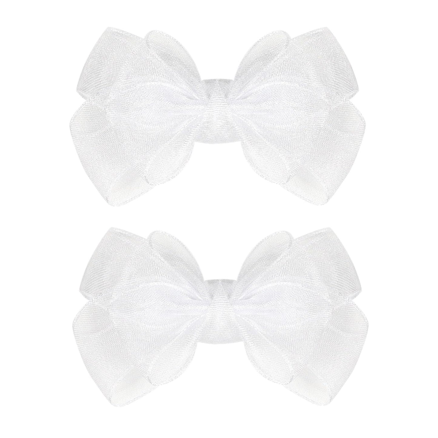 3.5-Inch Organza Hair Bows For Girls - Elegant Sheer Ribbon Alligator Clips For Toddlers, Kids, And Teens - Pack Of 2, White