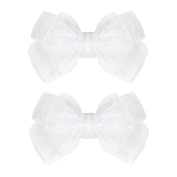 3.5-Inch Organza Hair Bows For Girls - Elegant Sheer Ribbon Alligator Clips For Toddlers, Kids, And Teens - Pack Of 2, White