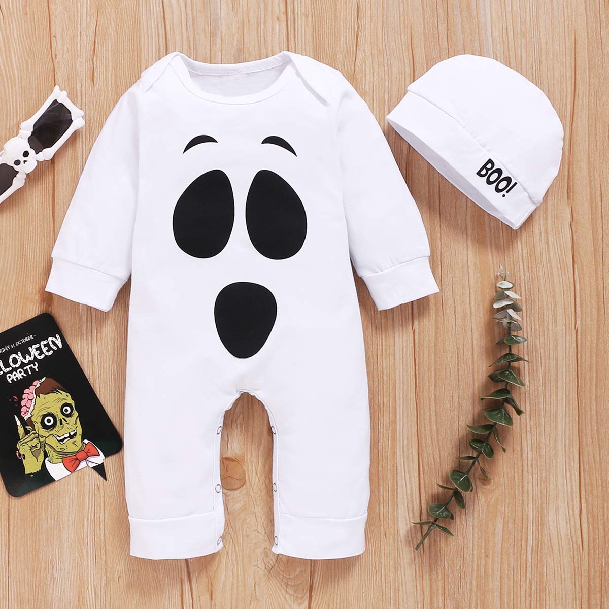 Baby Boys Girls Halloween Clothes Newborn First Halloween Romper Ghost Outfit (White,3-6 Months)