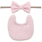 Polka Tots Cotton Embroidery Bow Headband With Reversible Boho Bib Set  Pink