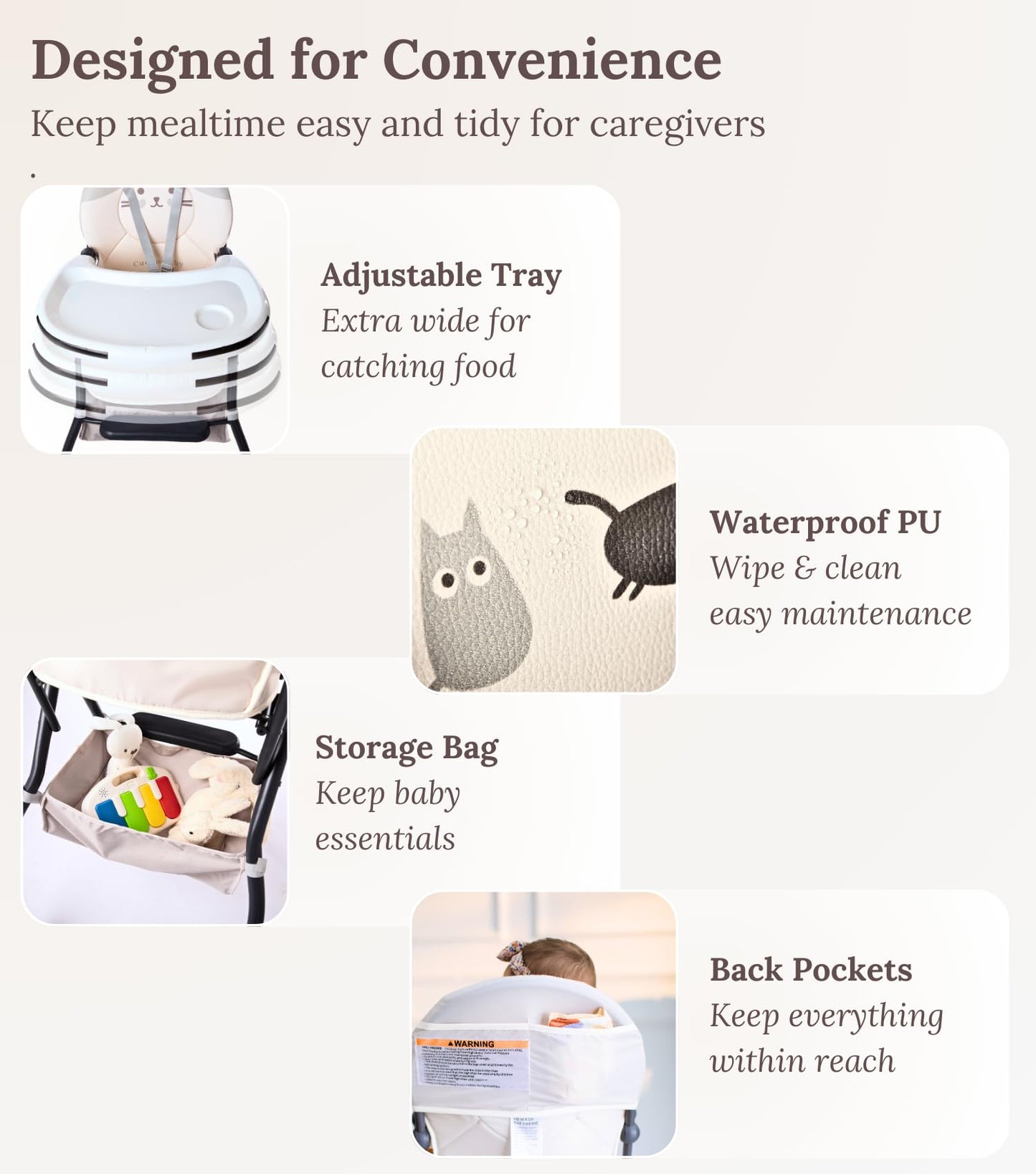 Cuddobaby Purrfect High Chair For Babies & Toddlers, Foldable Highchair With Weld-In-One Stable Base, 5-Point Harness, Large Adj