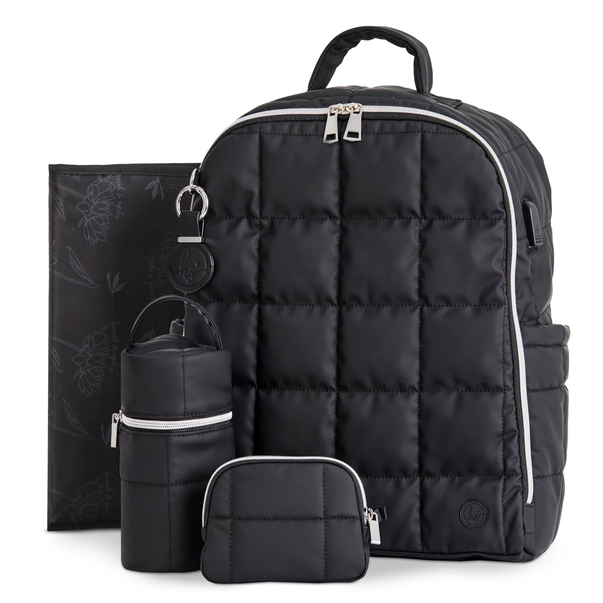 Hannah & Sophia North Travel Diaper Backpack, 5-Piece Baby Bag Organizer Set with USB-C Charging Port, Changing Pad, Insulated B