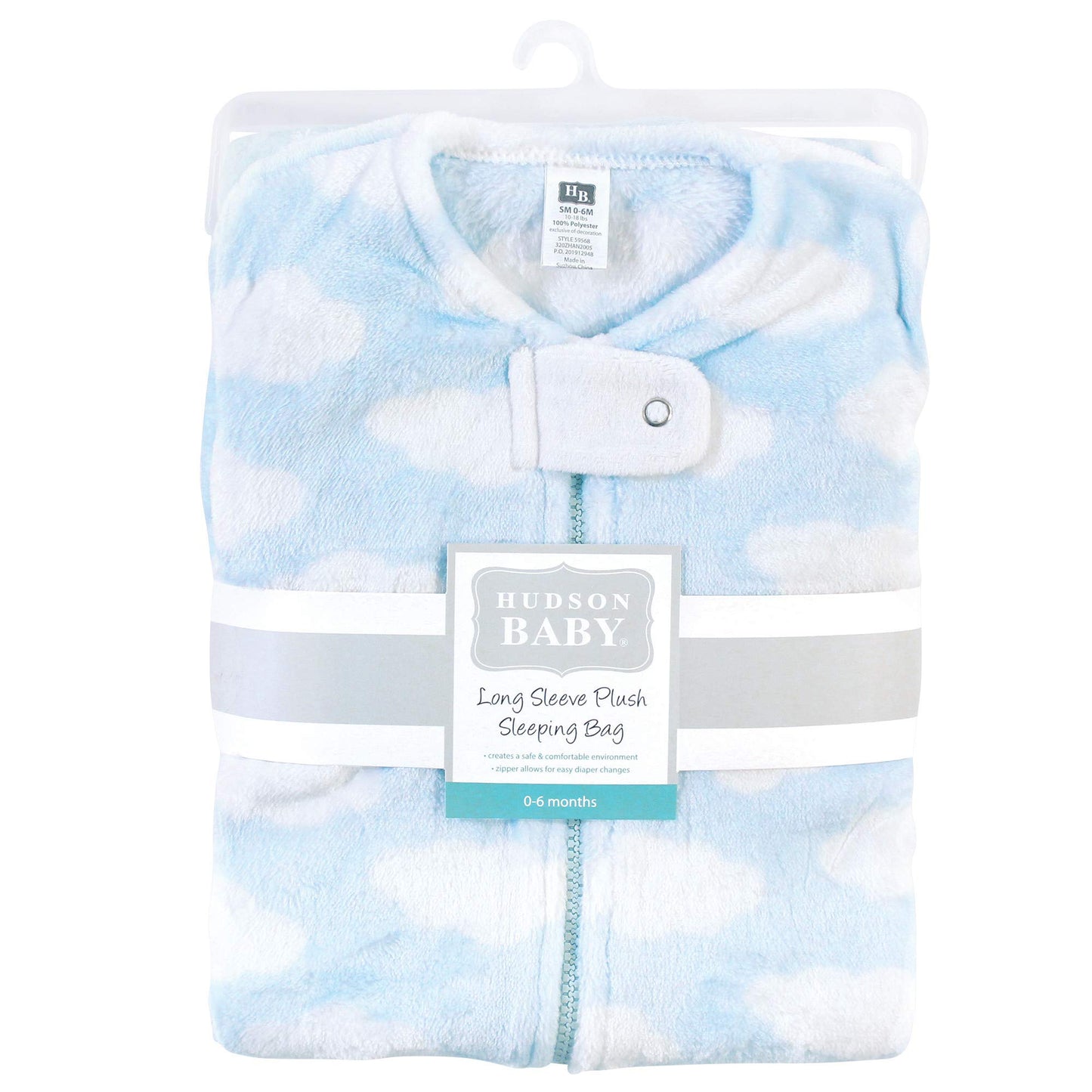 Hudson Baby Unisex Baby Plush Sleeping Bag, Sack, Blanket, Blue Clouds, 0-6 Months