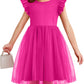 Flypigs Girl Dresses Toddler Ruffle Toddler Tutu Dress Casual Hot Pink Valentine Christmas Sundress For Kids For 3 Years