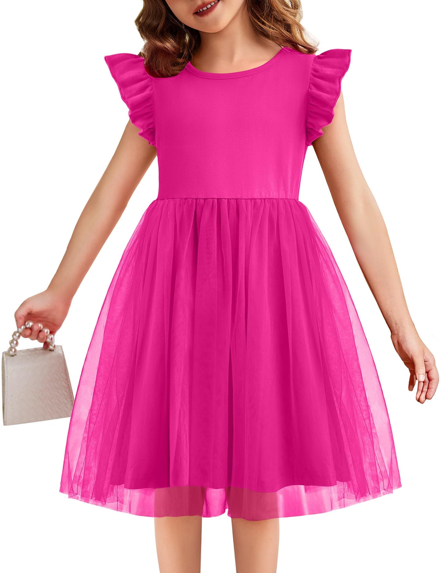 Flypigs Girl Dresses Toddler Ruffle Toddler Tutu Dress Casual Hot Pink Valentine Christmas Sundress For Kids For 3 Years