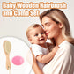Wooden Soft Goat Bristles Brush With Baby Silicone Hair Scrubber Cradle Cap Brush For Newborn, Toddler, Infant, Baby Hair Care K