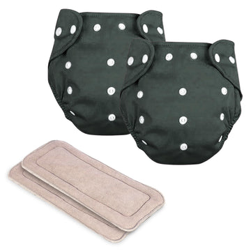 Glun Reusable Baby Cloth Diapers Combo, Pack Of 2 Black Solid Colour Comfort & Protection, Leakproof & High Absorption
