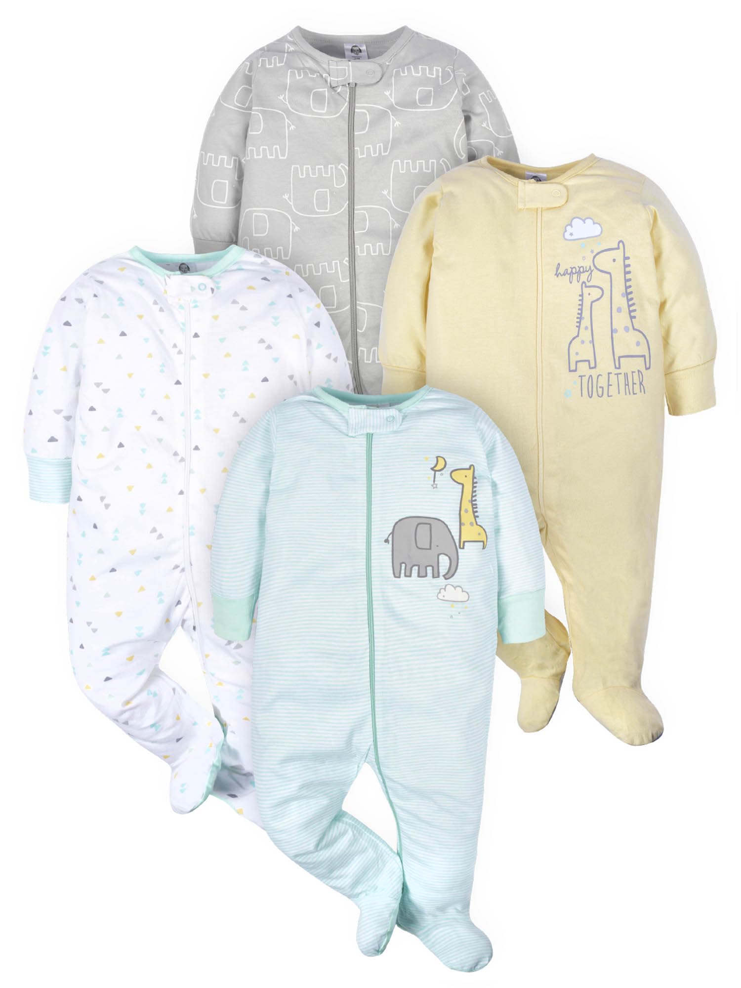 Gerber Unisex Baby 4 Pack Sleep 'N Play Footie Animals Green 3-6 Months
