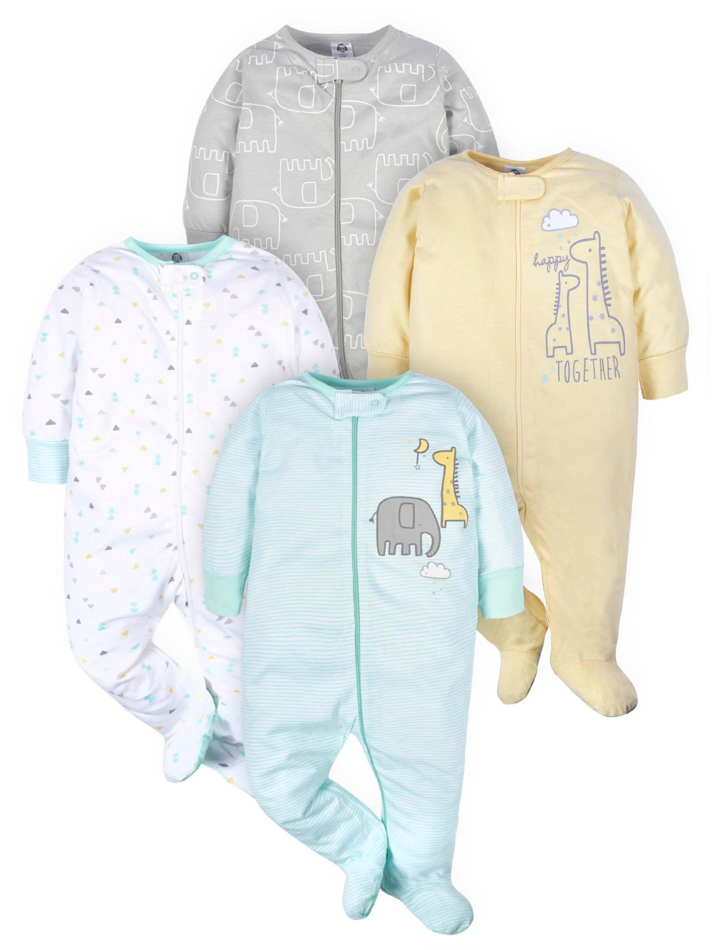 Gerber Unisex Baby 4 Pack Sleep 'N Play Footie Animals Green Preemie