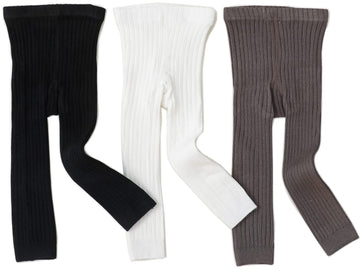 3 Pack Girls Toddler Baby Basic Ribbed Sweater And Leggings Footless Tights Kids Little Girls Dress Bottom Top Pants (Black Whit