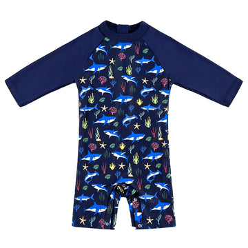 Upandfast Baby Boy Long Sleeve Swimwear Baby Beach One Piece Swimsuit With Snap Bottom (Navy, 9-12 Months)