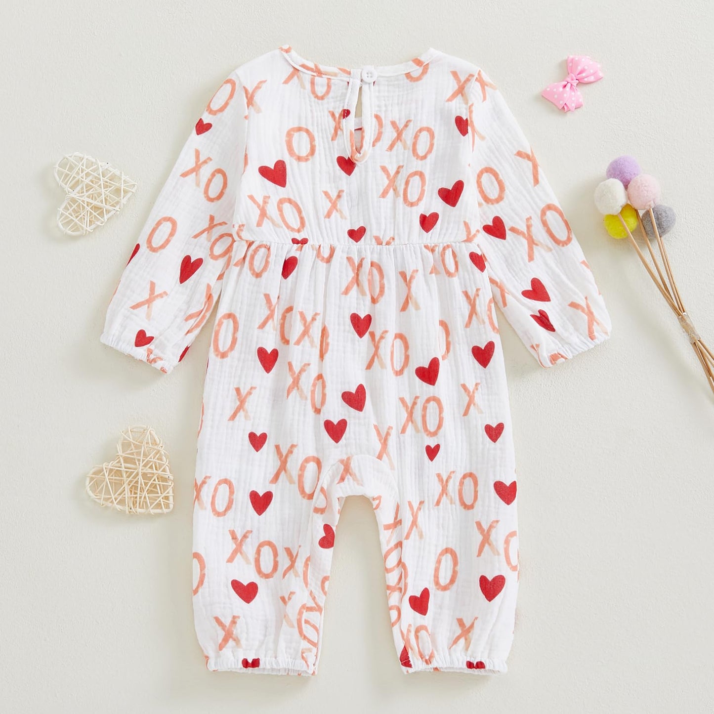Doisbetthsay Valentines Day Baby Girl Outfit Long Sleeve Heart Print Romper Bodysuit Jumpsuit With Headband Baby Clothes (Valent
