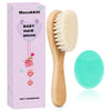 Baby Hair Brush, Mocokkiti Goat Bristles Brush and Baby Cradle Cap Brush Set for Cradle Cap Wood Bristle Brush for Newborns and 