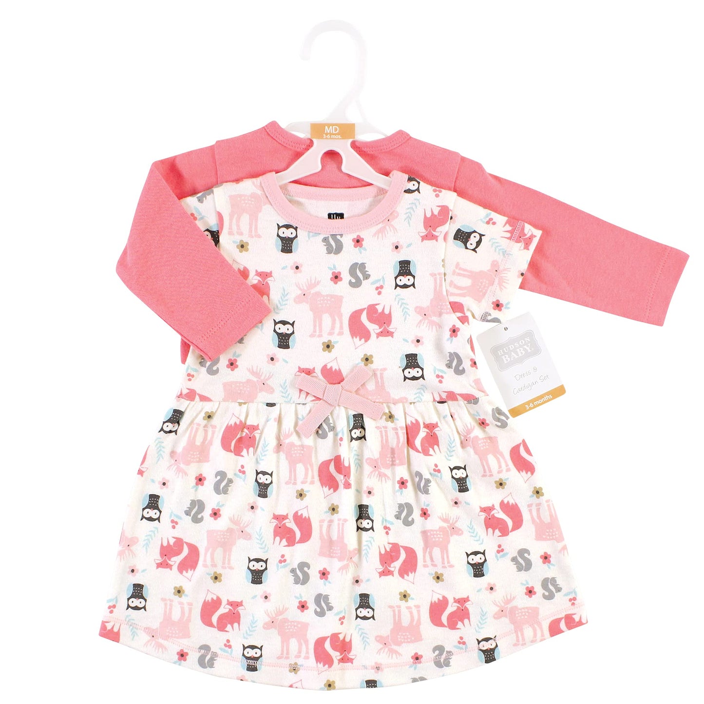 Hudson Baby Baby Girls' Cotton Dress And Cardigan Set, Forest, 5 Toddler
