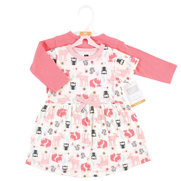 Hudson Baby Baby Girls' Cotton Dress And Cardigan Set, Forest, 5 Toddler