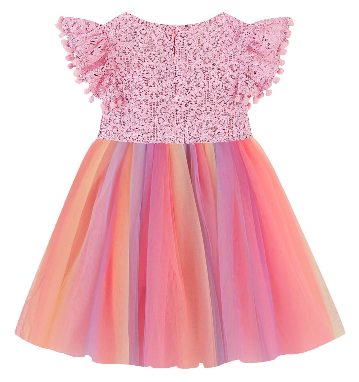 Rjxdlt Toddler Girl Dress Baby Girl Tulle Dress Flutter Sleeve Tutu Flower Girl Dress 6 Years Pink Rainbow 396