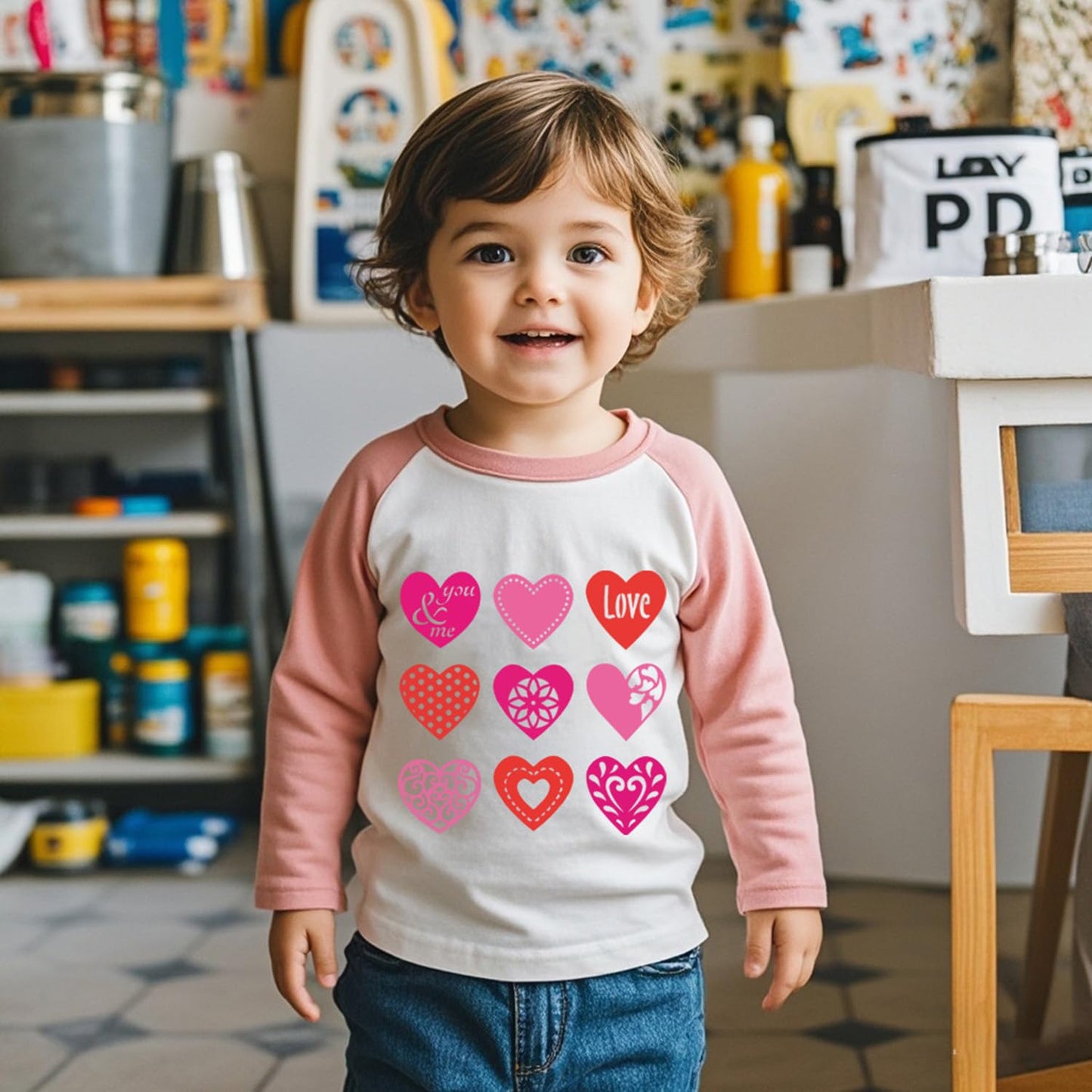 Toddler Boy Valentines Day Shirt Little Girls 7T Love Heart Long Sleeve Raglan Kids Shirts For Valentines Pink Tees