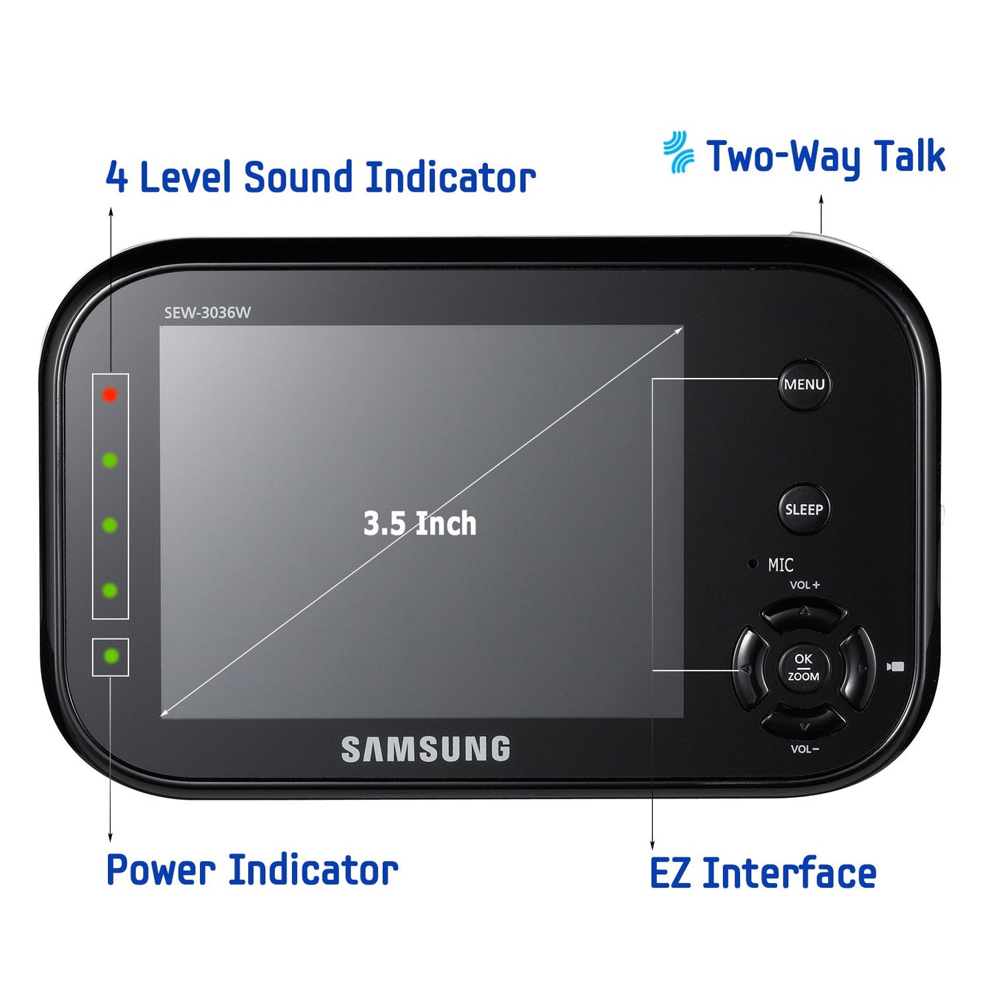 Samsung Sew-3036W Babyview Baby Monitoring System Ir Night Vision Zoom 3.5 Inch