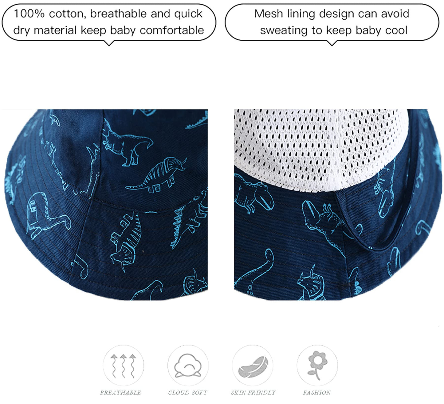 Baby Sun Hat Upf 50+ Sun Protective Toddler Bucket Hat Summer Kids Beach Hats Wide Brim Outdoor Play Hat For Boys Girls Navy Blu