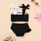 Younger Tree Toddler Girls Two Pieces Swimsuit Color Block Stripe Swimwear Summer Beach Bathing Suit 18M-5T(Black#White 18-24 Mo