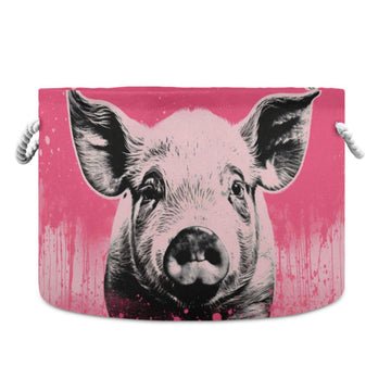 Canvas Storage Organizer Bin, Pig (4) Storage Basket Laundry Hamper with Handle for Clothes Playroom Decor, Large, 20 in Diamete