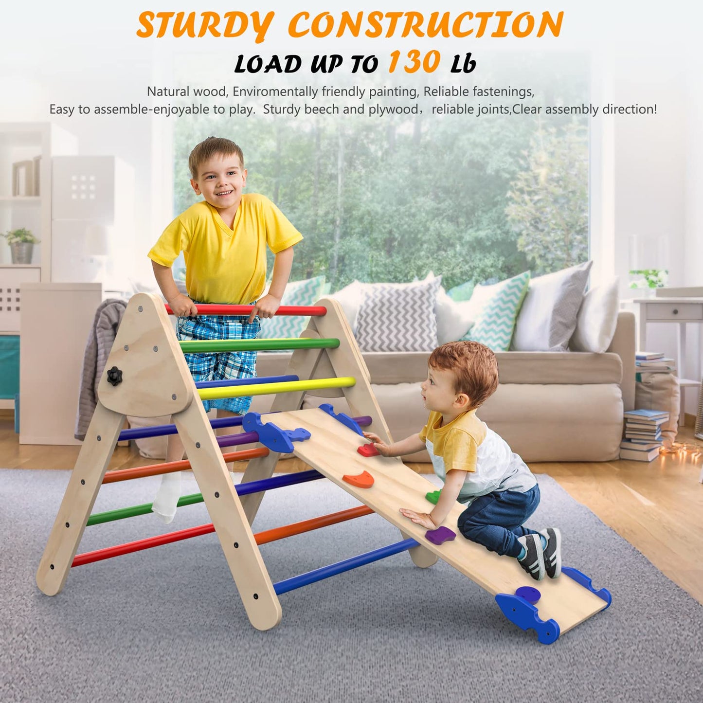 Triangle Climbing Toys, Foldable Climbing Triangle Ladder Toys With Ramp For Sliding Or Climbing, Set Of 3 Wooden Safety Sturdy