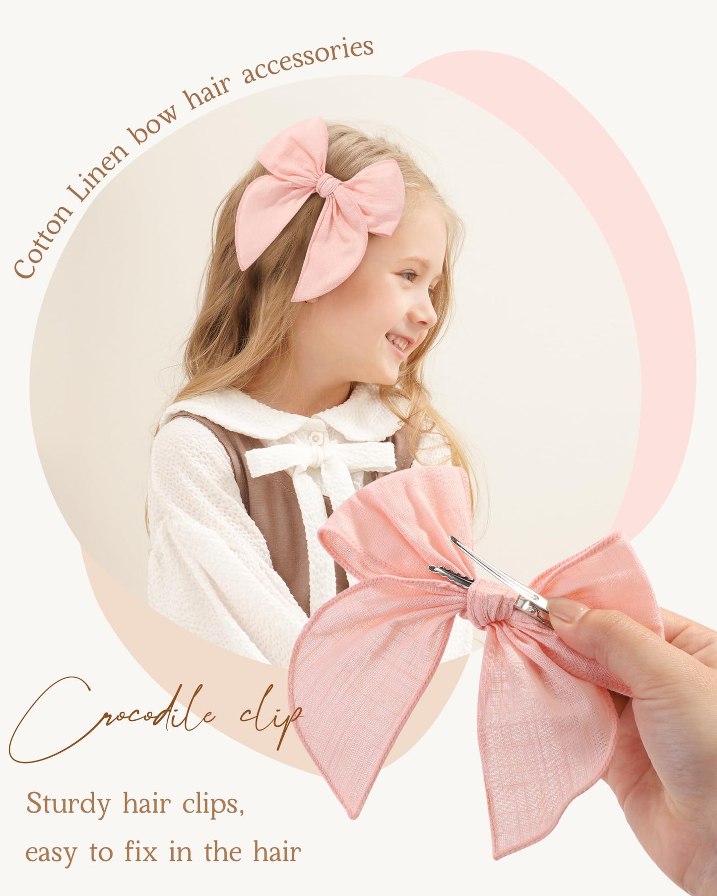 Doboi 8Pcs Baby Girls Hair Clips Fable Hair Bows Cotton Linen Bows For Girls Hair Accessories For Baby Toddlers Kids