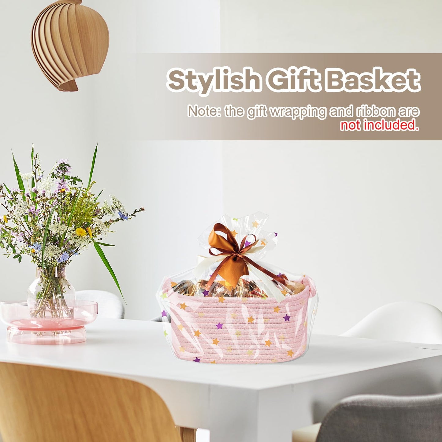 Glcon Pink Rope Basket For Organization And Storage - Small Dog Cat Toy Basket Box - Empty Gift Basket - Baby Basket Nursery Bin