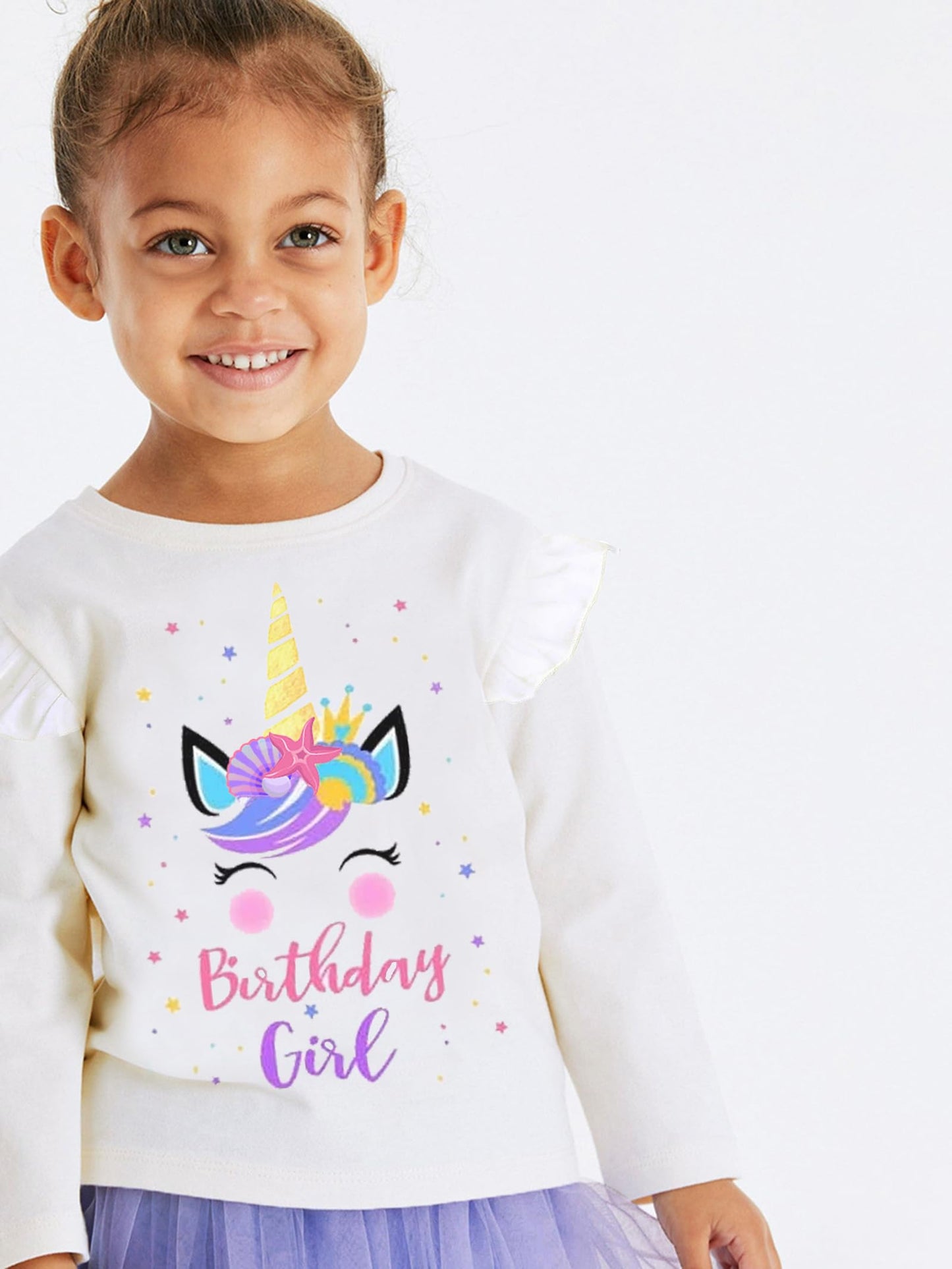Birthday Girl Shirt Toddler Baby Girls Unicorn T-Shirt 2Nd 3Rd 4Th 5Th 6Th 7Th Birthday White Tee Fall Outfit Fly Sleeve 3T