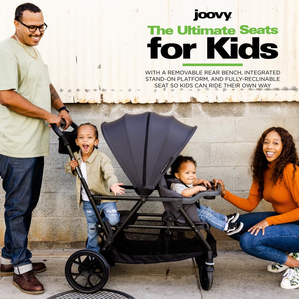 Joovy Caboose Rs Sit & Stand Double Stroller For Children Up To 55 Lb. With All-Terrain Wheels, Upf50+ Sun Canopy & Magnetic 5-P