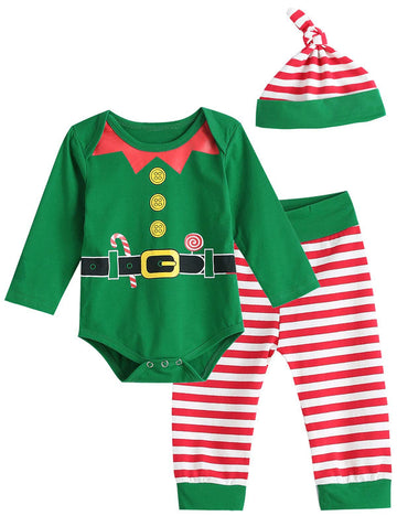 Aslaylme Baby Boy Christmas Outfit Xmas Clothes Elf Bodysuit (Green,18-24 Months)