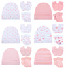 Toulite 6 Pack Preemie Hats Mittens and Socks Set Cotton Preemie Beanie Hat Socks and No Scratch Mittens(White Pink Color)