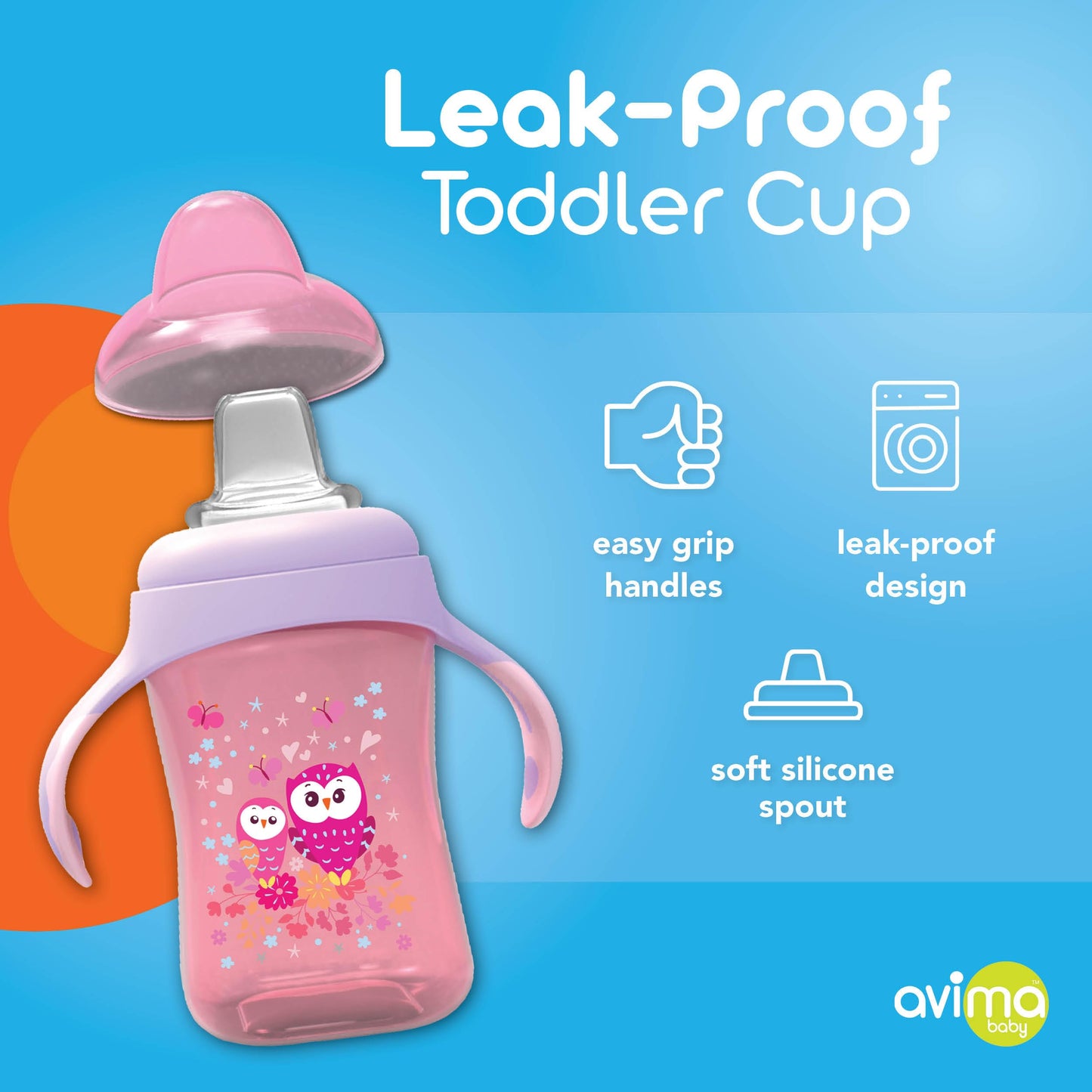 Avima Baby 10 Oz Spill Proof Baby Sippy Cup W/Interchangeable Soft Spout Nipple - Trainer Sippy Cup With Handles - Bpa Free & Di