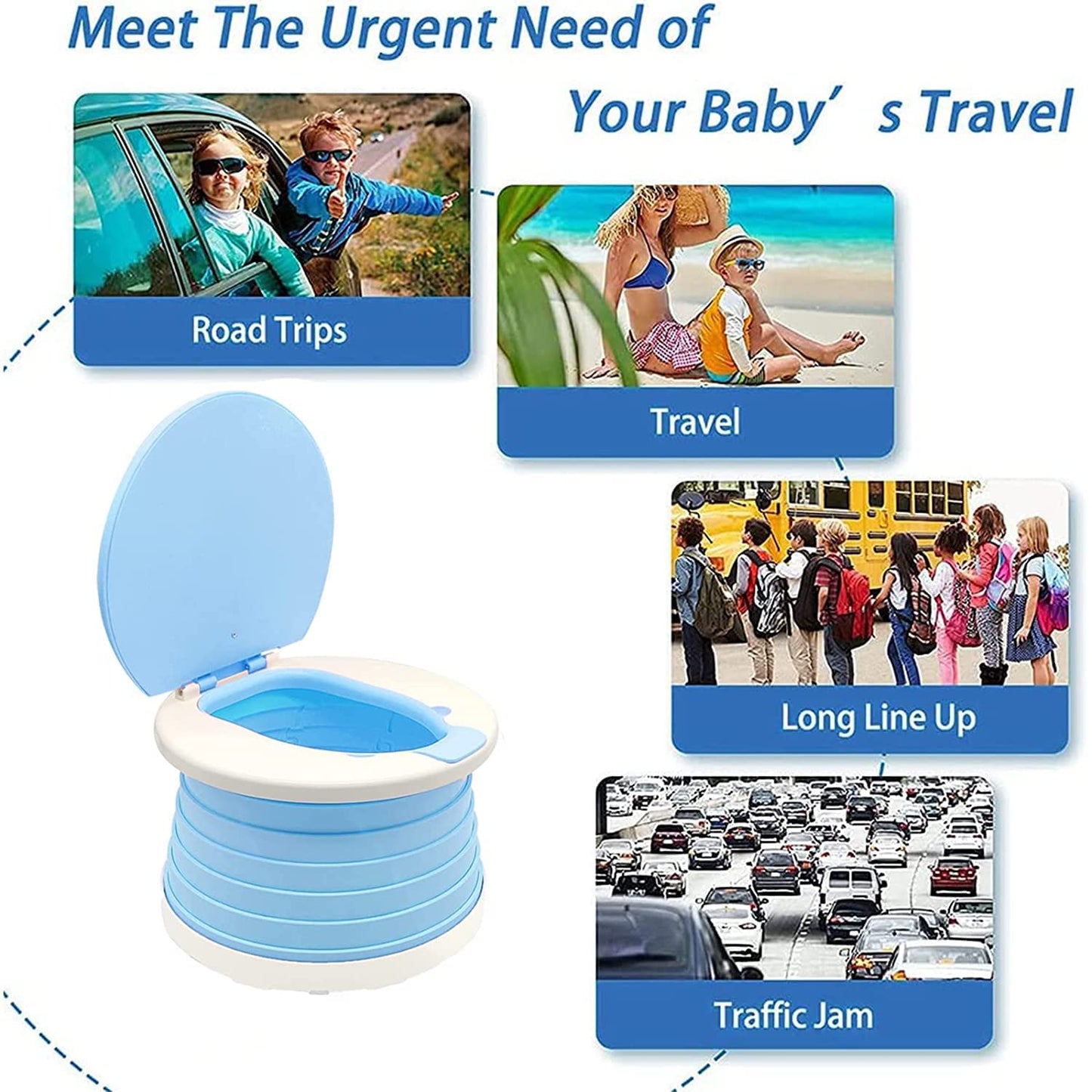 portable, foldable potty seat for toddler, Training Toilet Seat Emergency Toilet for Car, Camping, Outdoor, indoor (light blue,