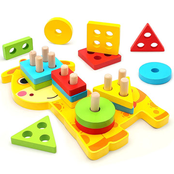 TOLOLO Montessori Toys for 1 2 3 4 Year Old Boy Girl, Sensory Wooden Sorting and Stacking Toy for Toddlers 1-3, Educational Lear